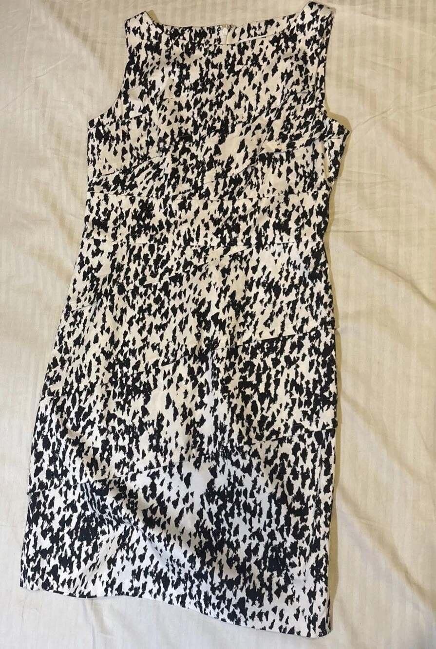 Women’s Calvin Klein Tiered Black White Party Sheath Cocktail Dress XS Ladies